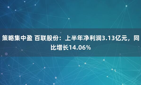 策略集中盈 百联股份：上半年净利润3.13亿元，同比增长14.06%