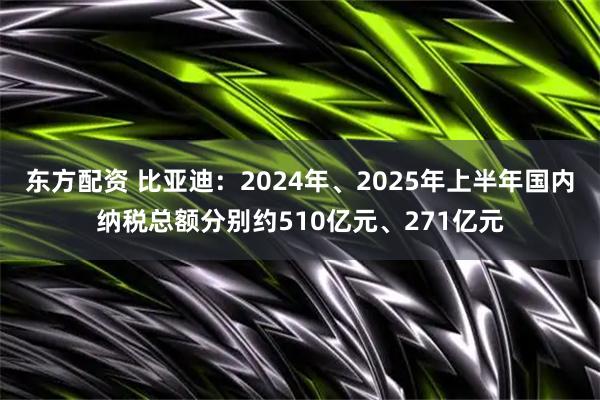 东方配资 比亚迪：2024年、2025年上半年国内纳税总额分别约510亿元、271亿元